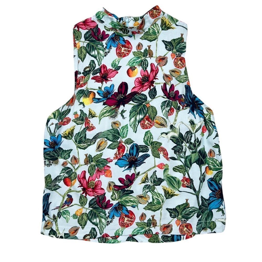 Topshop Light Blue Floral Mock Neck Sleeveless Top Size 6